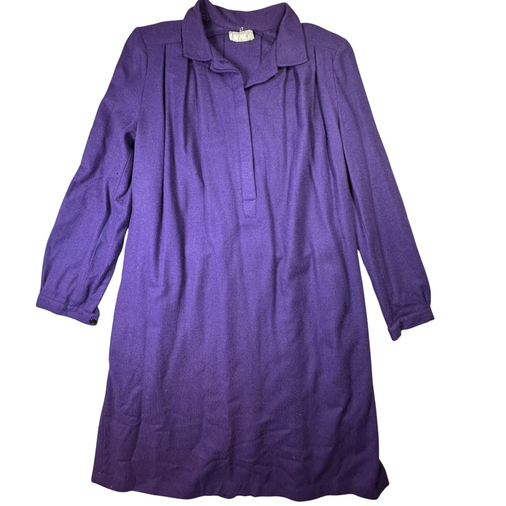 Lord & Taylor Vintage Wool Blend Shift Dress Trench Coat Italy Purple Mod Sz 12
